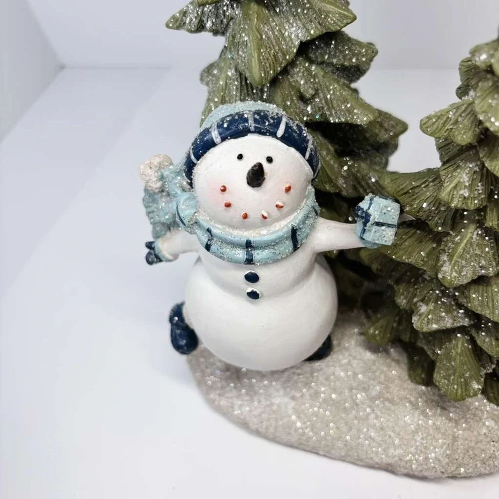 Vintage Y2K Skating Snowman Porcelain Christmas Holiday Figure 9.5